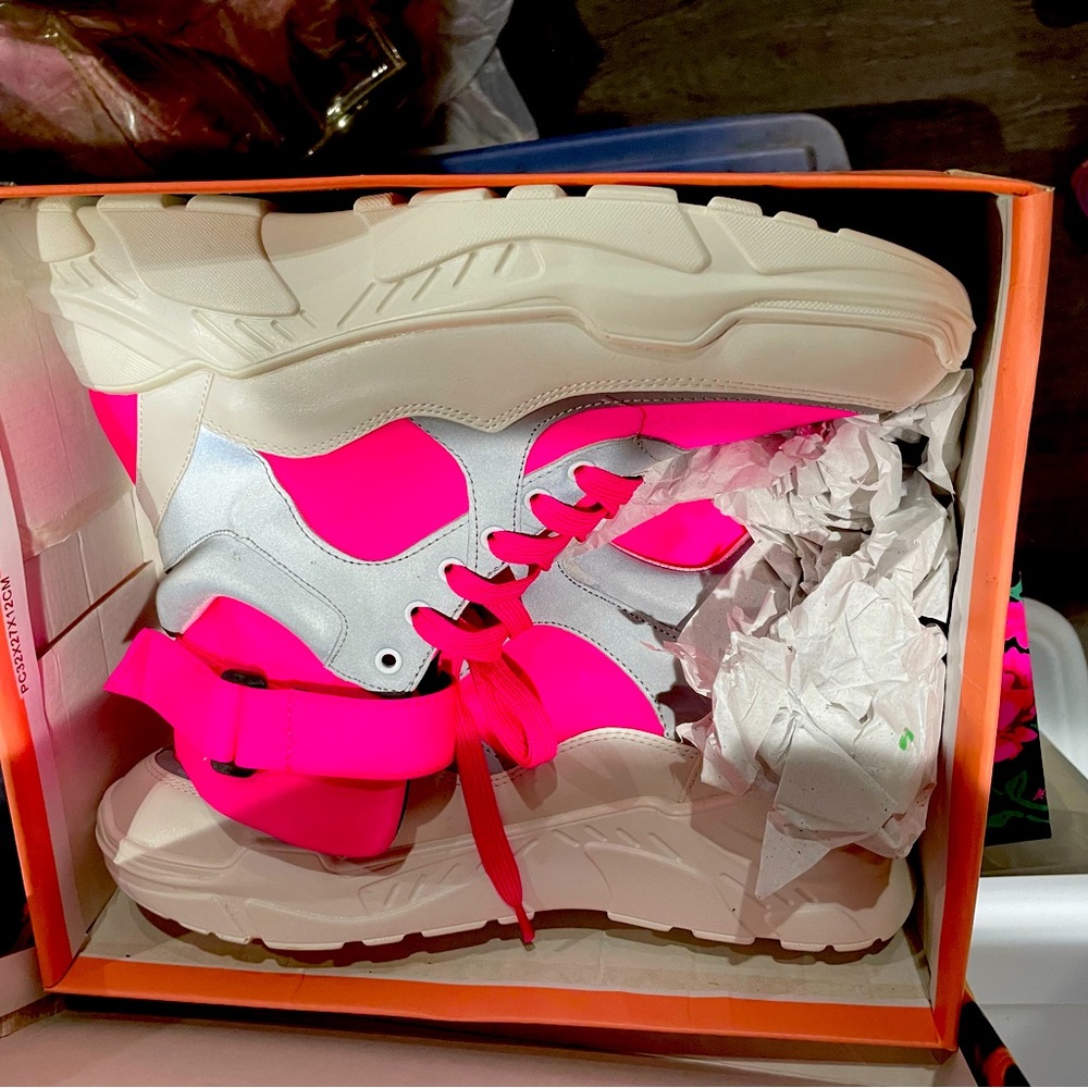 Lemonade reflective hot pink high top sneakers
